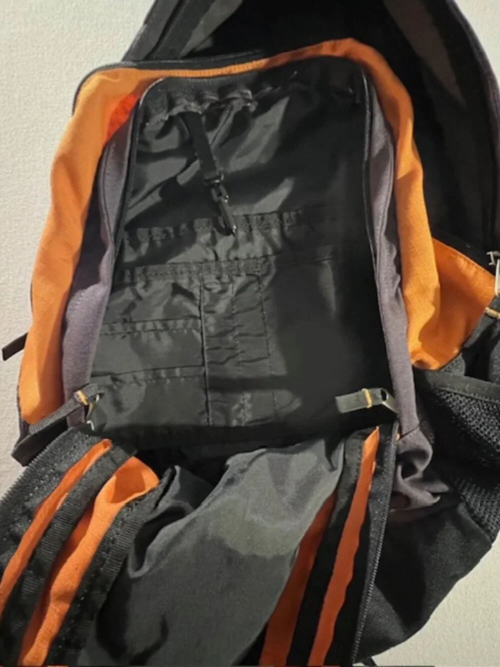 EDDIE BAUER Vintage Backpack‎ Orange & Gray Colorblock hiking books commute EUC